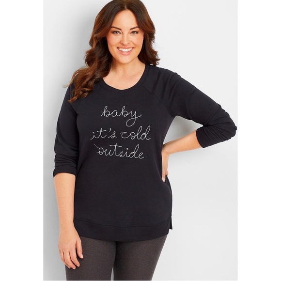MAURICES Baby It’s Cold Outside Black Sweatshirt - Picture 1 of 5